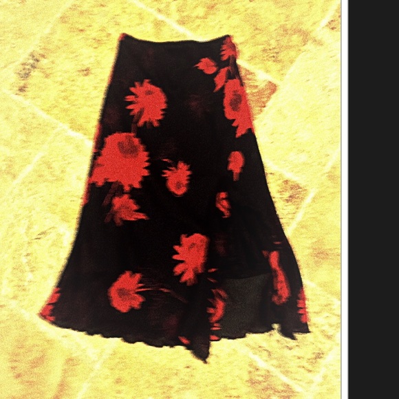 Black with Red Flowers Skirt - Picture 3 of 3