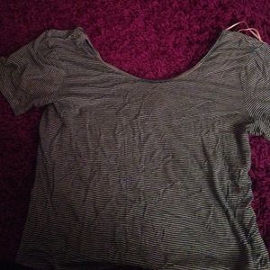 teal cropped stripe shirt