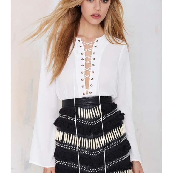 NEW Nasty Gal Livin' After Midnight Lace Up Blouse