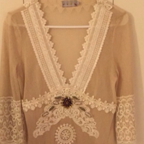 Neiman Marcus Shear Beaded Crochet Tunic