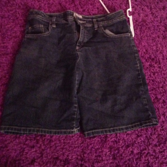 dark wash long shorts