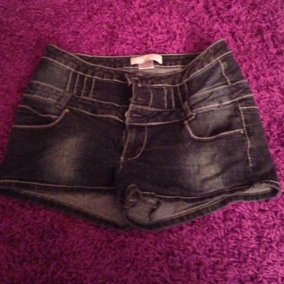 dark wash denim high waisted shorts