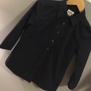 Deep navy blue stretch button down 3/4 sleeve