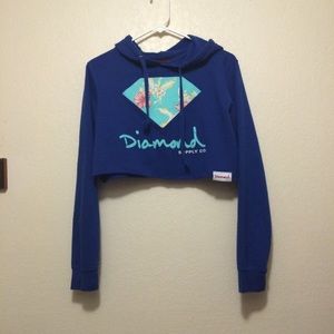 Diamond dark blue cropped hoodie.