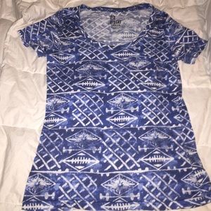 Blue and white patterned shirt
