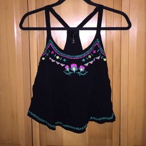 Black flowy tank top w/ colorful stitching