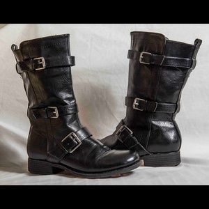 Black Combat Chic Mid Calf Boots