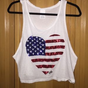 PINK white & American flag sequin Heart
