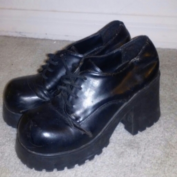 Vintage black platform ankle boots