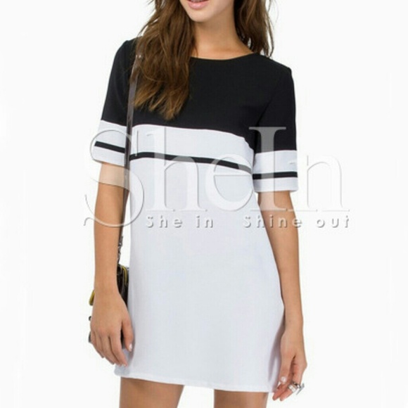 SheIn black & white quarter sleeve contrast dress - Picture 1 of 2