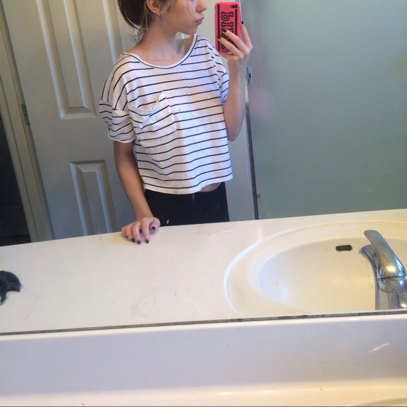 BLACK N WHITE STRIPPED HOLLISTER SHIRT