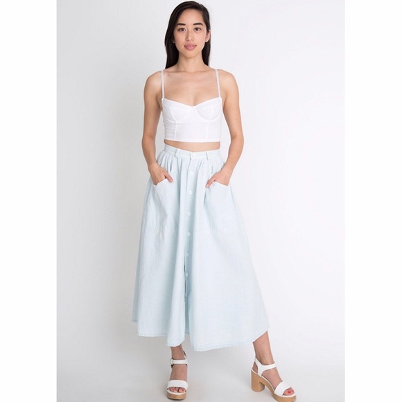 American Apparel Denim Button Up Midi Skirt