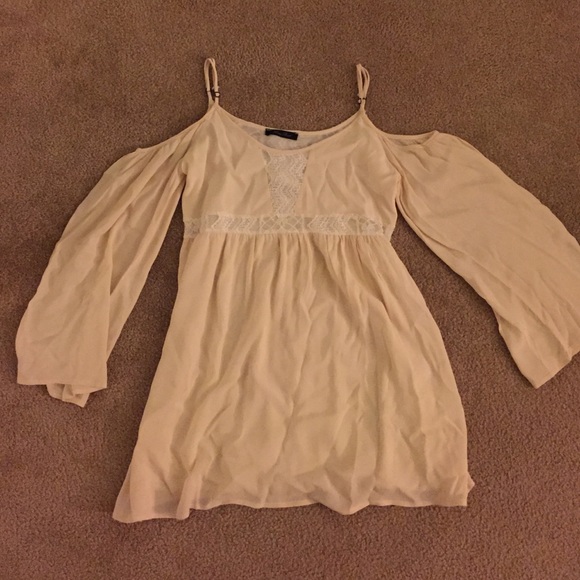 Cream boho cut off shoulder dress