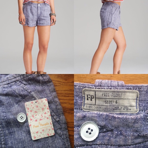 NWT Free People Indigo Linen Shorts