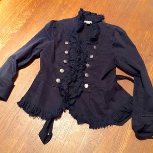 Navy Ann Taylor LOFT Fringed Militia Jacket sz 6