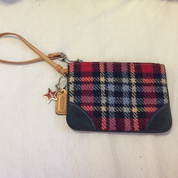 Coach wool plaid wristlet