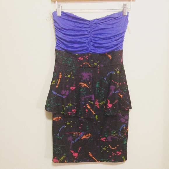 Bandeau Paint Splatter Peplum Dress