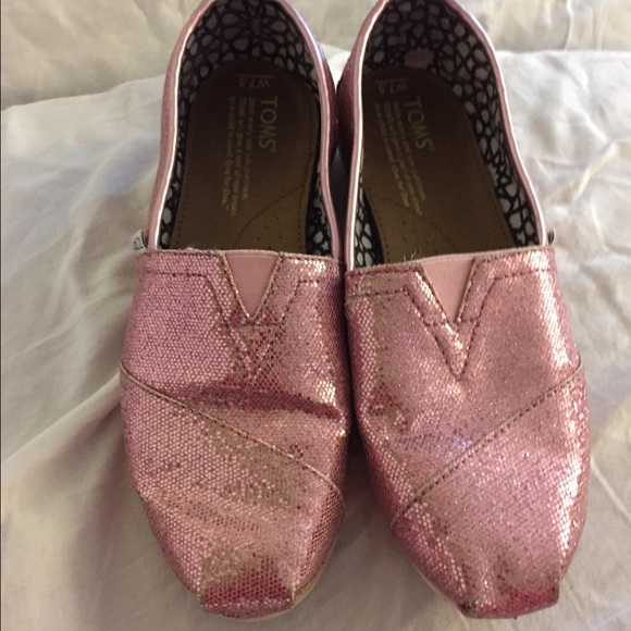 Pink glittery toms women's 7.5