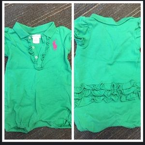 Pretty Green and hot pink baby girl Polo one piece