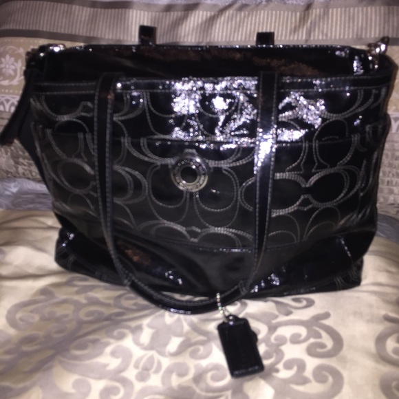 Coach Patent Signature Stitched Diaper/Laptop Bag