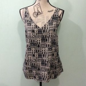 Building print, city print blouse