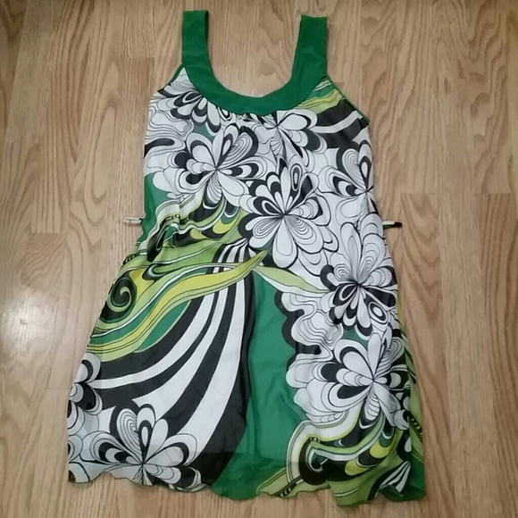 Green and black patterned dress