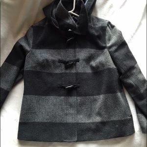Black and Grey Striped Pea Coat