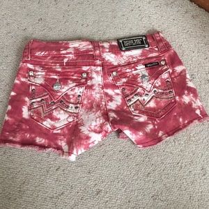 Red tie dye Miss Me cut off shorts
