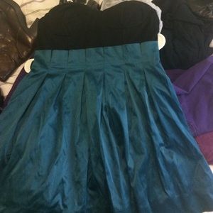 Strapless blue and black dress
