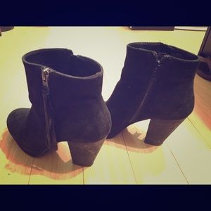 Black suede Steve Madden ankle boots with heel