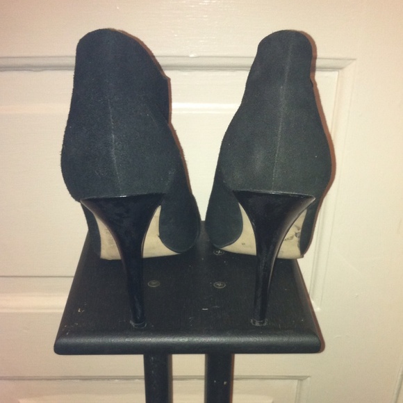 Black suede front zip booties. - Picture 3 of 4