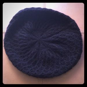Black wool knit beret