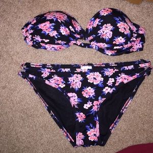 Strapless floral print bikini