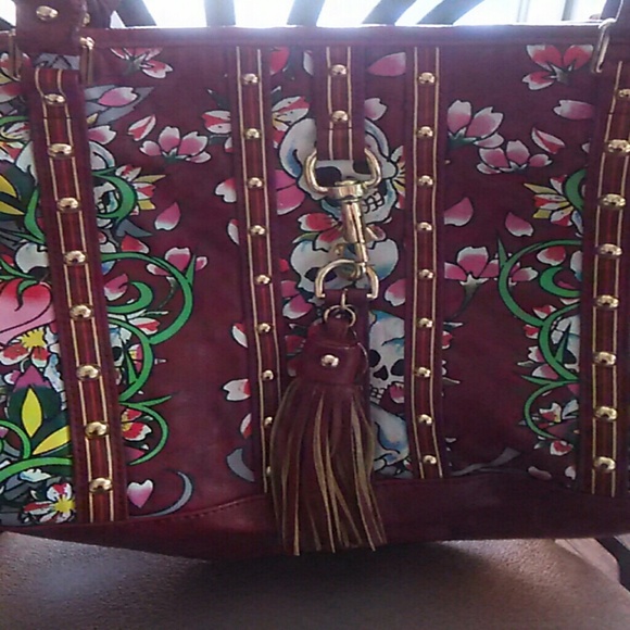 Ed Hardy Handbags - Edhardy authentic skulls and flowers Burgundy beau