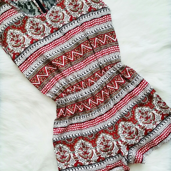 Staring at Stars Tops - Urban Outfitters Multicolor Print Lace Back Romper