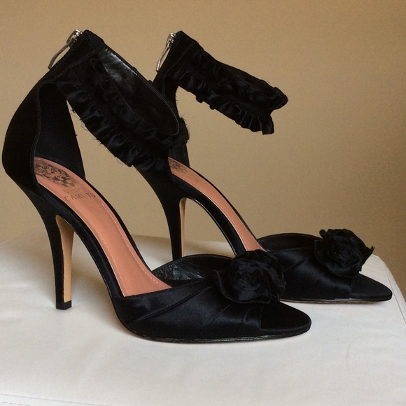 Vince Camuto, Black satin high heel sandals