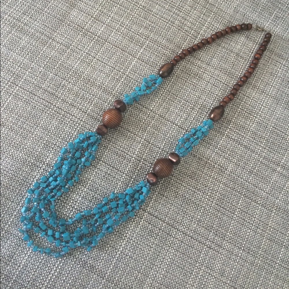 Turquoise + Wood Beaded Necklace
