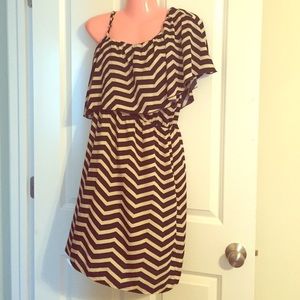 Navy and Cream Chevron One Shoulder Dress