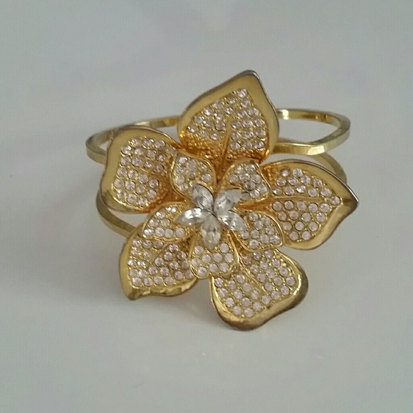 Gold Swarovski Flower Cuff