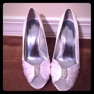 White satin bling shoes! Wore once!