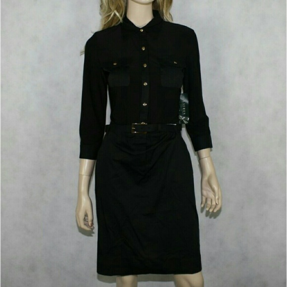 LAUREN RALPH LAUREN WOMENS BLACK BELTED DRESS