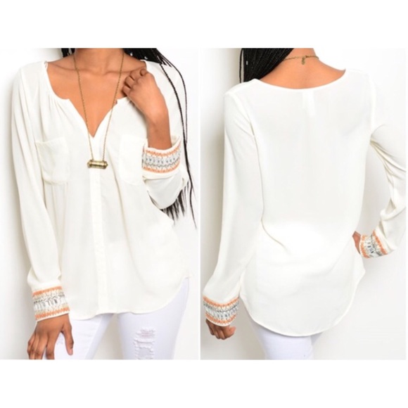 ivory accented cuffs top, sz M - Picture 4 of 4