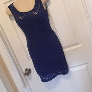 Sexy royal blue lace mini dress