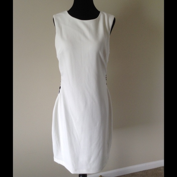 White dress with black ribbon detail