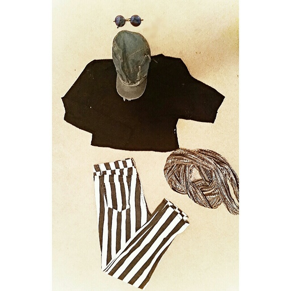 Black and white striped pants