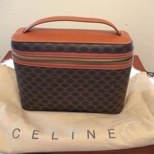 Celine brown macadam vanity make up bag