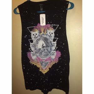 Trippy Galaxy cat muscle tee