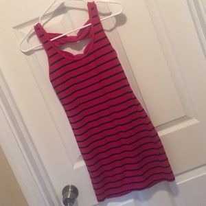 Sexy pink and white open back mini dress