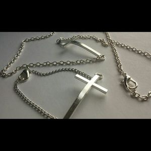 Sideways Cross Necklace and Bracelet Set in Silver