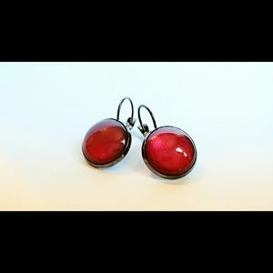 Red Rose Stone Earrings, Handmade by Changeability